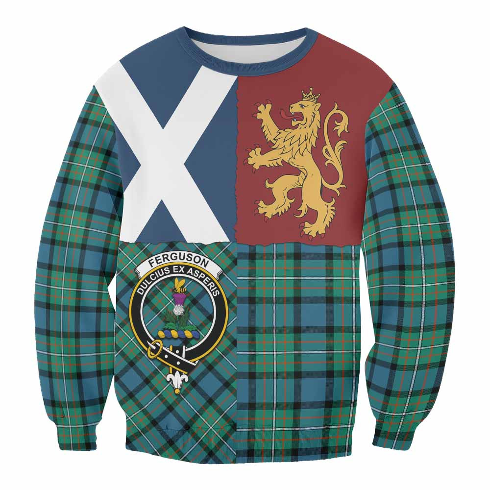 ScotsTee Shop Ferguson (Fergusson) Crest Tartan Sweatshirt with Lion Rampant Saltire Style