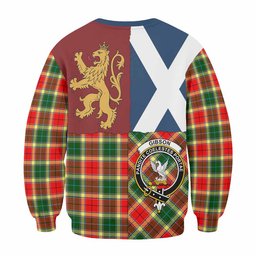 ScotsTee Shop Gibson (Gibbs or Gibsone) Crest Tartan Sweatshirt with Lion Rampant Saltire Style