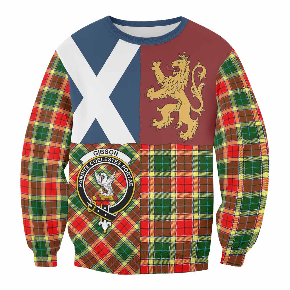 ScotsTee Shop Gibson (Gibbs or Gibsone) Crest Tartan Sweatshirt with Lion Rampant Saltire Style