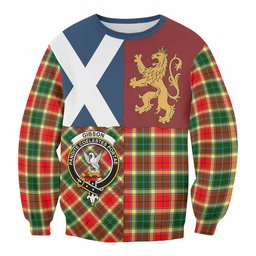 ScotsTee Shop Gibson (Gibbs or Gibsone) Crest Tartan Sweatshirt with Lion Rampant Saltire Style