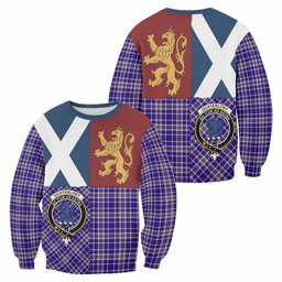ScotsTee Shop Ochterlony Crest Tartan Sweatshirt with Lion Rampant Saltire Style