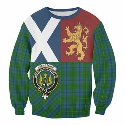 ScotsTee Shop Johnstone (Johnston) Crest Tartan Sweatshirt with Lion Rampant Saltire Style