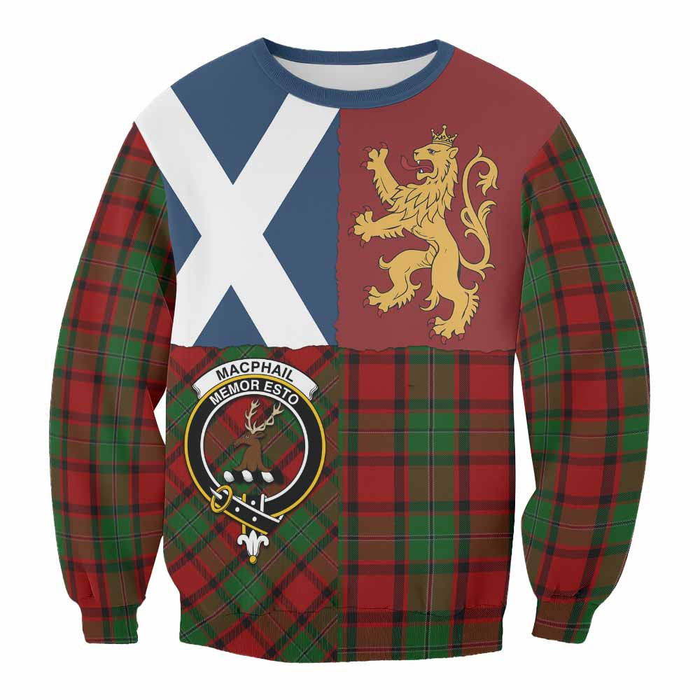 ScotsTee Shop MacPhail (McPhail) Crest Tartan Sweatshirt with Lion Rampant Saltire Style