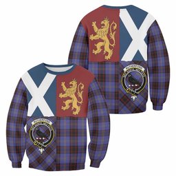 ScotsTee Shop Rutherford Crest Tartan Sweatshirt with Lion Rampant Saltire Style