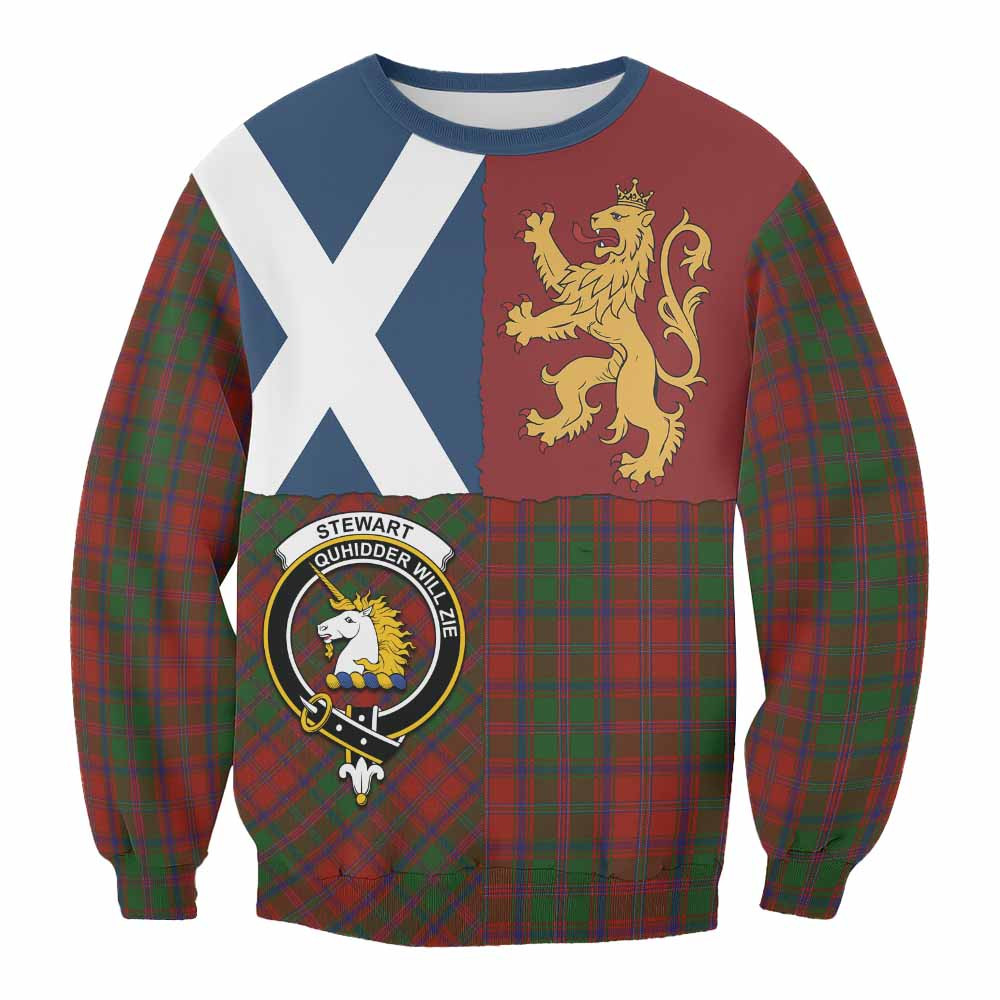 ScotsTee Shop Stewart (Stuart) of Appin Crest Tartan Sweatshirt with Lion Rampant Saltire Style