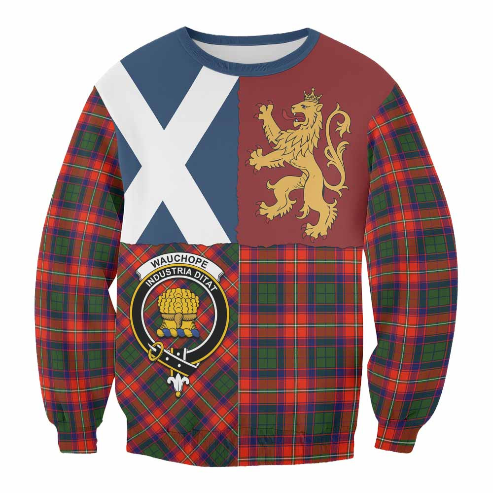 ScotsTee Shop Wauchope Crest Tartan Sweatshirt with Lion Rampant Saltire Style