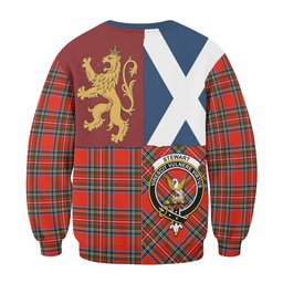 ScotsTee Shop Stewart (Stuart) Crest Tartan Sweatshirt with Lion Rampant Saltire Style
