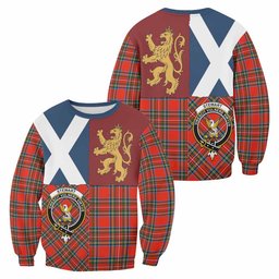 ScotsTee Shop Stewart (Stuart) Crest Tartan Sweatshirt with Lion Rampant Saltire Style