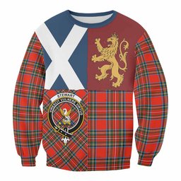 ScotsTee Shop Stewart (Stuart) Crest Tartan Sweatshirt with Lion Rampant Saltire Style