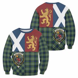 ScotsTee Shop Spottiswood Crest Tartan Sweatshirt with Lion Rampant Saltire Style