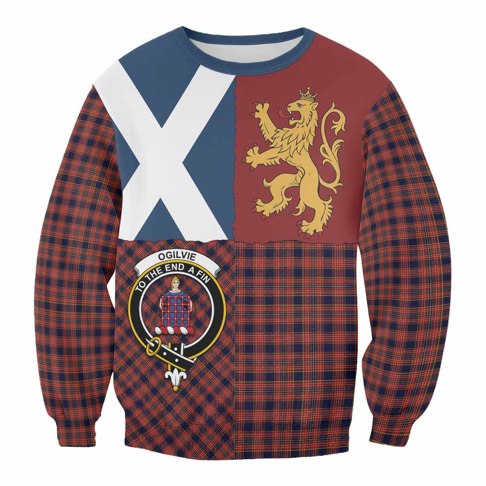 ScotsTee Shop Ogilvie (Ogilvy) Crest Tartan Sweatshirt with Lion Rampant Saltire Style
