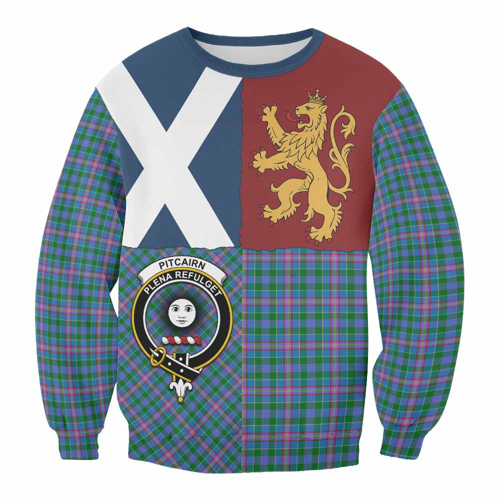 ScotsTee Shop Pitcairn Crest Tartan Sweatshirt with Lion Rampant Saltire Style