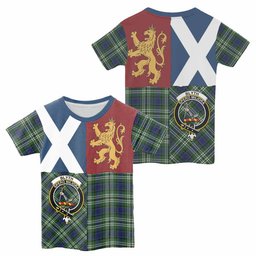 ScotsTee Shop Scottish Blyth Crest Tartan T-shirt Lion Rampant Saltire Style