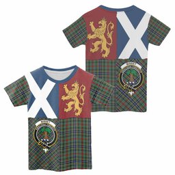 ScotsTee Shop Scottish Bisset Crest Tartan T-shirt Lion Rampant Saltire Style