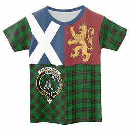 ScotsTee Shop Scottish Anstruther Crest Tartan T-shirt Lion Rampant Saltire Style