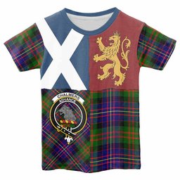 ScotsTee Shop Scottish Chalmers Crest Tartan T-shirt Lion Rampant Saltire Style
