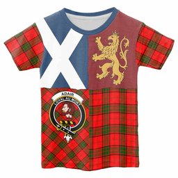 ScotsTee Shop Scottish Adair Crest Tartan T-shirt Lion Rampant Saltire Style