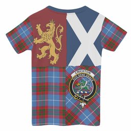 ScotsTee Shop Scottish Crichton (Crighton) Crest Tartan T-shirt Lion Rampant Saltire Style