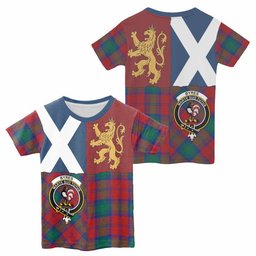ScotsTee Shop Scottish Byres (Byses) Crest Tartan T-shirt Lion Rampant Saltire Style