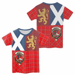 ScotsTee Shop Scottish Burnett Crest Tartan T-shirt Lion Rampant Saltire Style