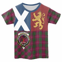 ScotsTee Shop Scottish Crawford Crest Tartan T-shirt Lion Rampant Saltire Style