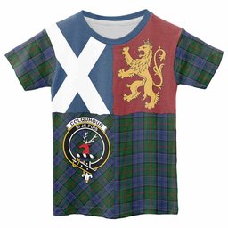 ScotsTee Shop Scottish Colquhoun Crest Tartan T-shirt Lion Rampant Saltire Style