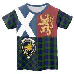 ScotsTee Shop Scottish Campbell Crest Tartan T-shirt Lion Rampant Saltire Style