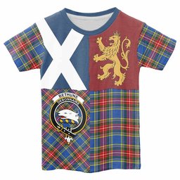 ScotsTee Shop Scottish Bethune Crest Tartan T-shirt Lion Rampant Saltire Style