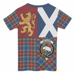 ScotsTee Shop Scottish Bethune Crest Tartan T-shirt Lion Rampant Saltire Style