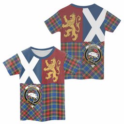 ScotsTee Shop Scottish Bethune Crest Tartan T-shirt Lion Rampant Saltire Style