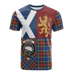 ScotsTee Shop Scottish Bethune Crest Tartan T-shirt Lion Rampant Saltire Style