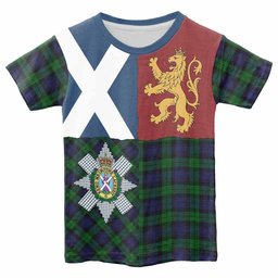 ScotsTee Shop Scottish Black Watch Crest Tartan T-shirt Lion Rampant Saltire Style