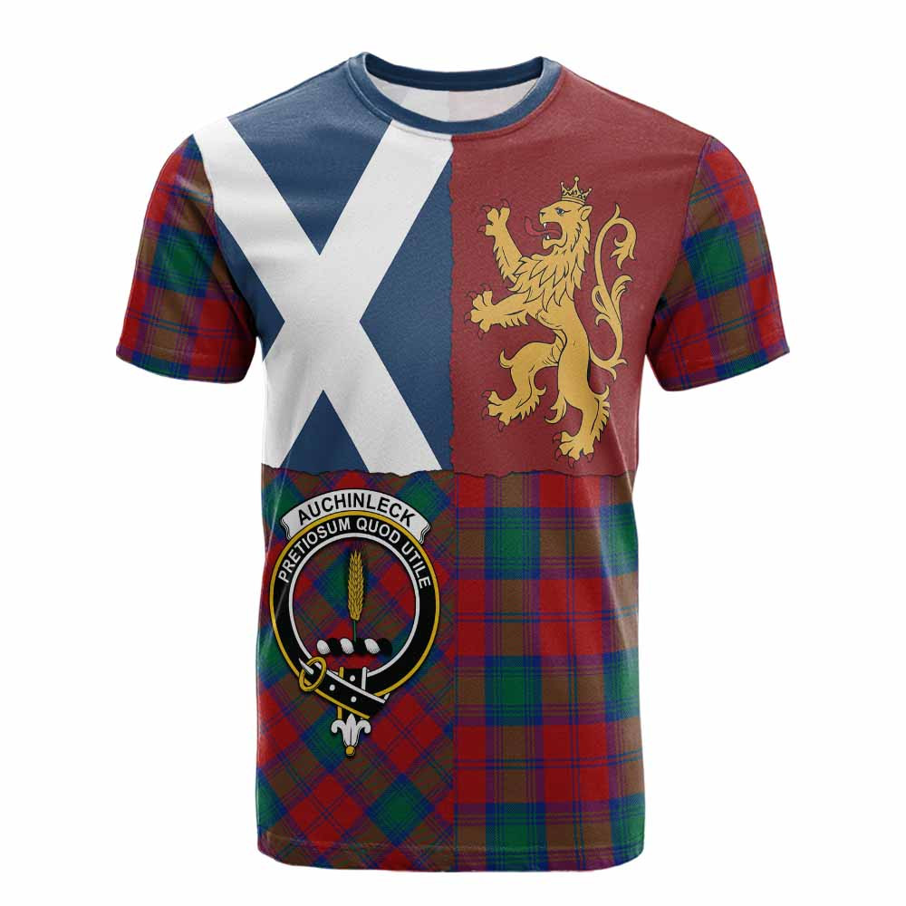 ScotsTee Shop Scottish Auchinleck (Affleck) Crest Tartan T-shirt Lion Rampant Saltire Style