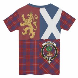 ScotsTee Shop Scottish Hamilton Crest Tartan T-shirt Lion Rampant Saltire Style