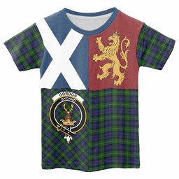 ScotsTee Shop Scottish Gordon Crest Tartan T-shirt Lion Rampant Saltire Style