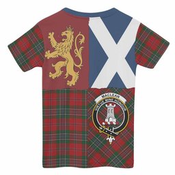 ScotsTee Shop Scottish MacLean (McLean) Crest Tartan T-shirt Lion Rampant Saltire Style