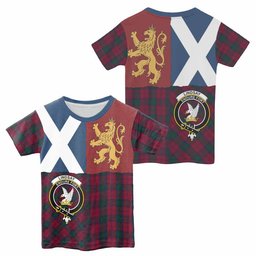 ScotsTee Shop Scottish Lindsay Crest Tartan T-shirt Lion Rampant Saltire Style