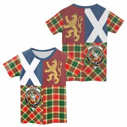 ScotsTee Shop Scottish Gibson (Gibbs or Gibsone) Crest Tartan T-shirt Lion Rampant Saltire Style