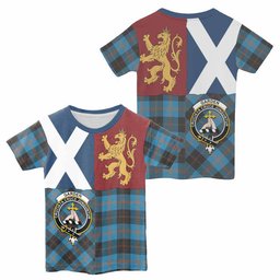 ScotsTee Shop Scottish Garden (Gardyne) Crest Tartan T-shirt Lion Rampant Saltire Style