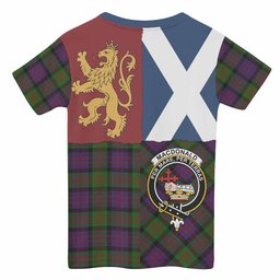 ScotsTee Shop Scottish MacDonald (McDonald) Crest Tartan T-shirt Lion Rampant Saltire Style