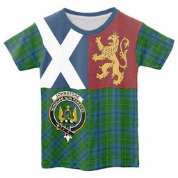 ScotsTee Shop Scottish Johnstone (Johnston) Crest Tartan T-shirt Lion Rampant Saltire Style