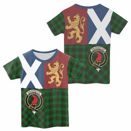 ScotsTee Shop Scottish Halkerston Crest Tartan T-shirt Lion Rampant Saltire Style