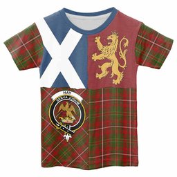 ScotsTee Shop Scottish Hay Crest Tartan T-shirt Lion Rampant Saltire Style