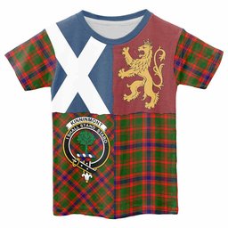 ScotsTee Shop Scottish Kinninmont Crest Tartan T-shirt Lion Rampant Saltire Style