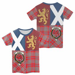 ScotsTee Shop Scottish Moubray Crest Tartan T-shirt Lion Rampant Saltire Style