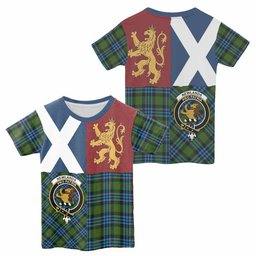 ScotsTee Shop Scottish Newlands Crest Tartan T-shirt Lion Rampant Saltire Style
