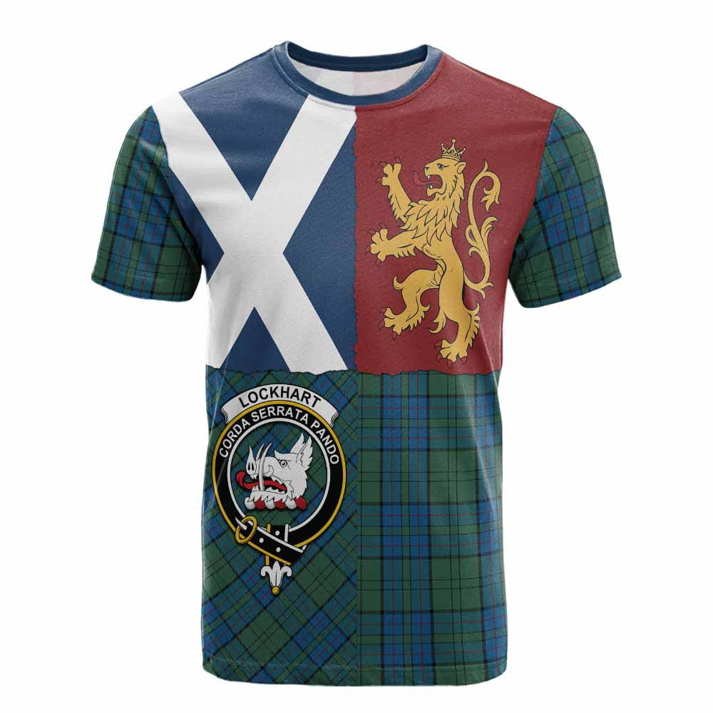 ScotsTee Shop Scottish Lockhart Crest Tartan T-shirt Lion Rampant Saltire Style