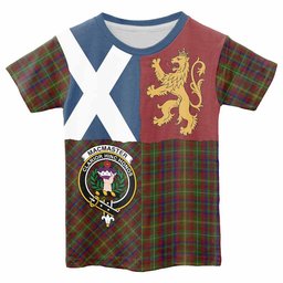 ScotsTee Shop Scottish MacMaster (McMaster) Crest Tartan T-shirt Lion Rampant Saltire Style