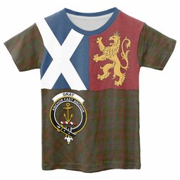 ScotsTee Shop Scottish Gray Crest Tartan T-shirt Lion Rampant Saltire Style
