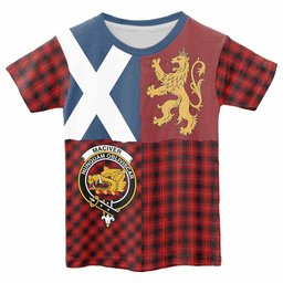 ScotsTee Shop Scottish MacIver (McIver) Crest Tartan T-shirt Lion Rampant Saltire Style